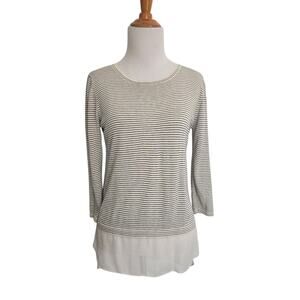 Tyler Boe Striped Tee 3/4 Length Mixed Media Lightweight Nautical Women XS